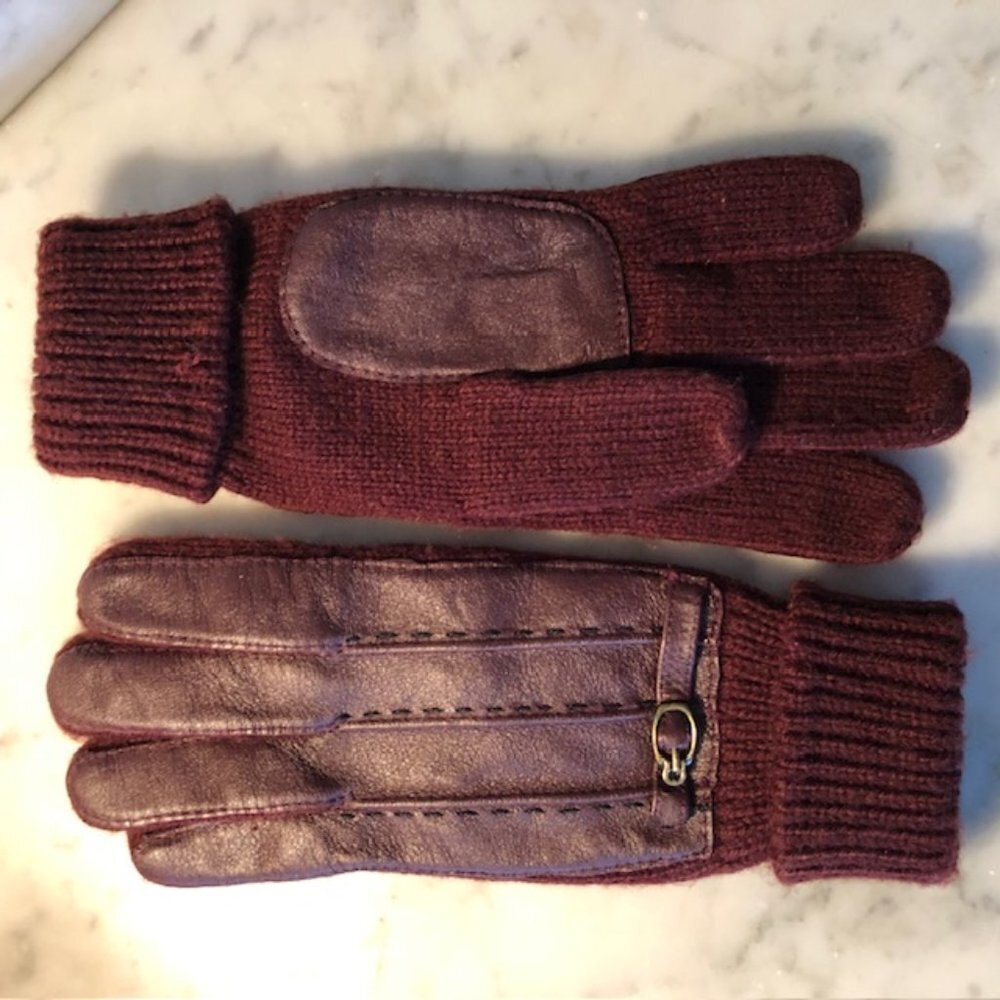 ETIENNE AIGNER Stretch Faux Leather Knit Gloves